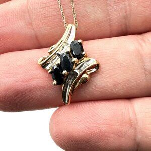 10k Yellow Gold Blue & White Sapphire Pendant 16 Inch Womens Necklace Gift Idea